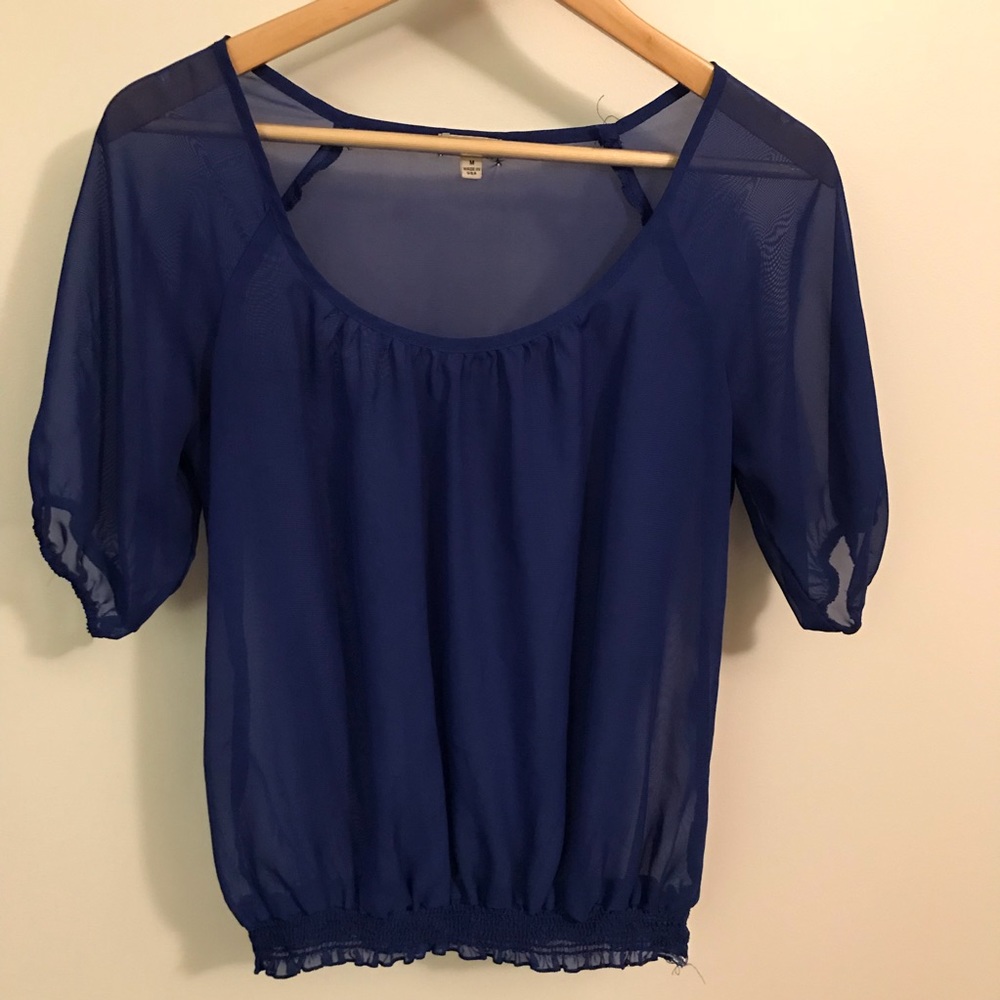 Lily Star royal blue sheer blouse